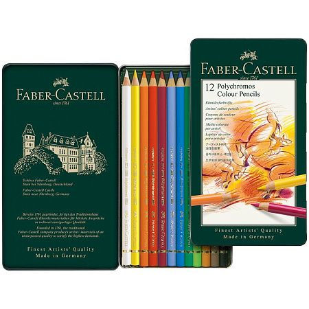 Карандаши цветные художественные Faber-Castell "Polychromos", 12цв., заточен., метал. коробка