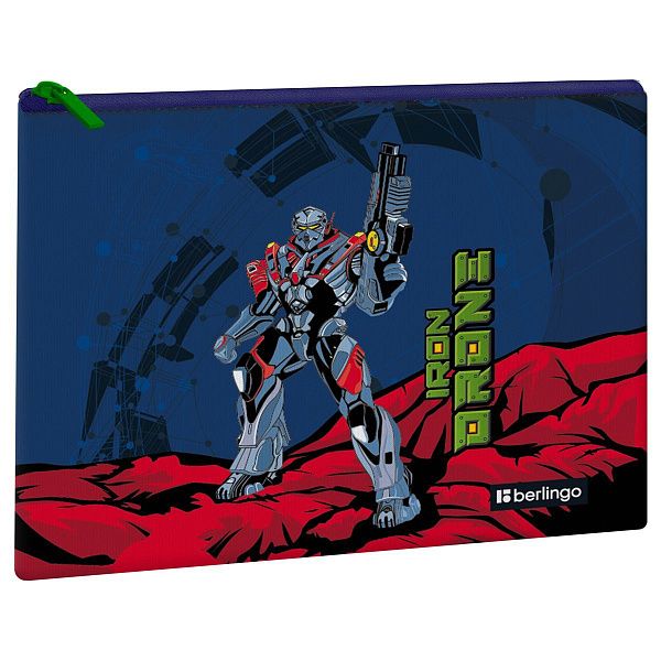 УЦЕНКА - Папка текстильная 1 отделение, А5 Berlingo "Iron drone", 255*205мм, полиэстер, на молнии (осн 352007)