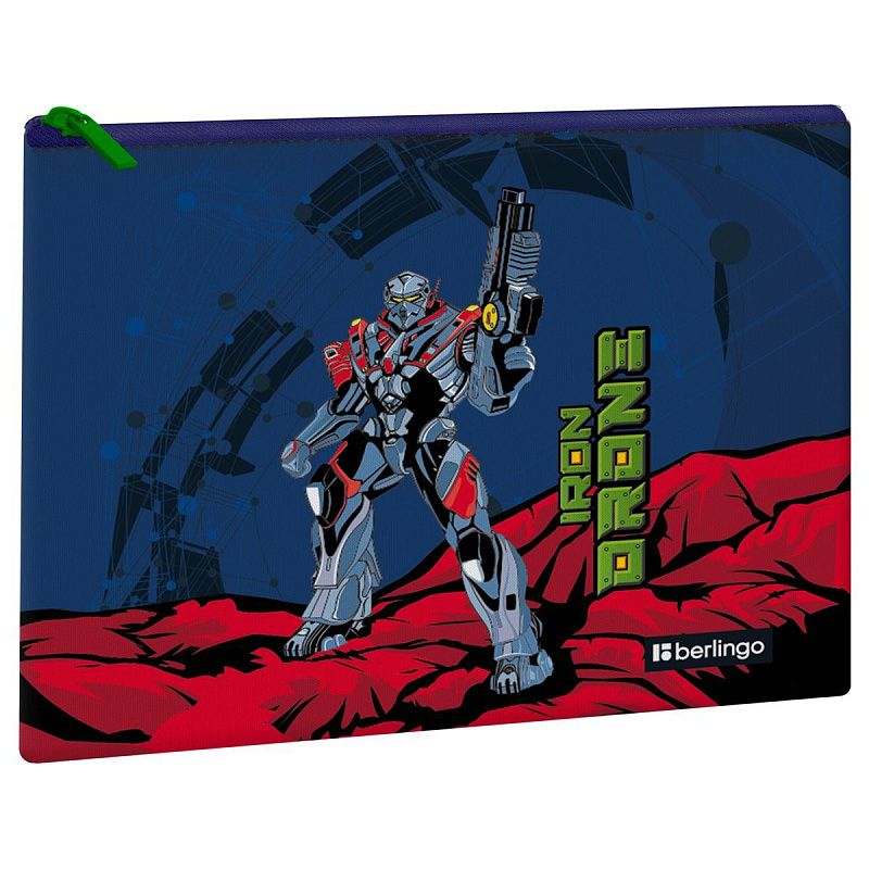 УЦЕНКА - Папка текстильная 1 отделение, А5 Berlingo "Iron drone", 255*205мм, полиэстер, на молнии (осн 352007)