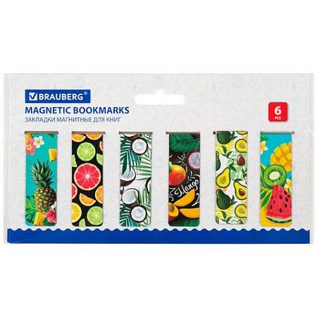 Закладки для книг МАГНИТНЫЕ, "FRUITS", набор 12 шт., 60x20 мм, BRAUBERG, 113173 