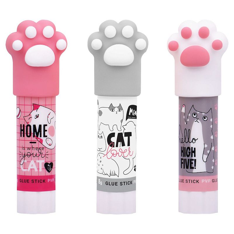 Клей-карандаш MeShu с топпером "Paw" ассорти, 8г., дисплей бокс, ПВП