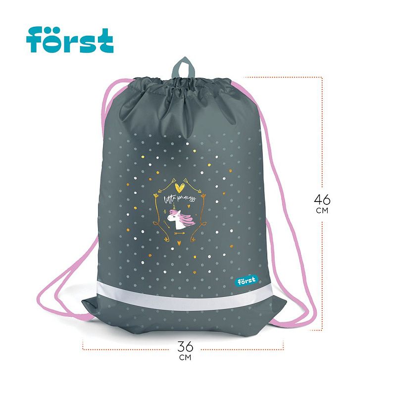 Мешок для обуви 1 отделение Först "Little princess", 360*460мм, вентиляционная сеточка, светоотражающая полоса 