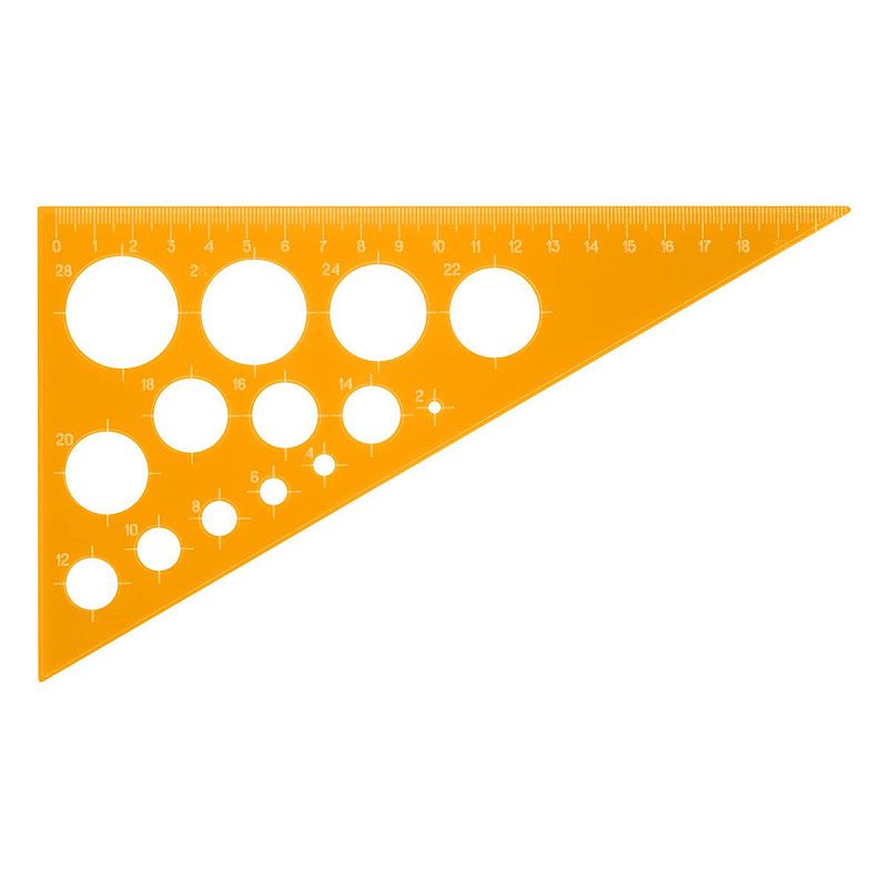 Треугольник 30°, 19см СТАММ, пластиковый, с окружностями, прозрачный, неоновые цвета, ассорти 