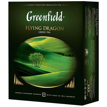 Чай Greenfield "Flying Dragon", зеленый, 100 фольг. пакетиков по 2г