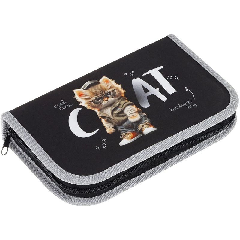 Пенал 1 отделение, 200*130 ArtSpace "Cat", две откидные секции, ткань 