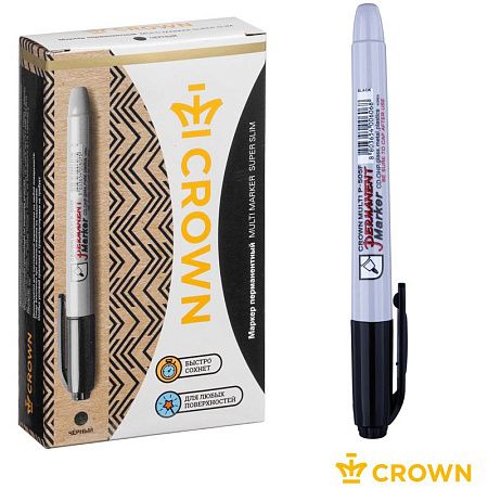 Маркер перманентный Crown "Multi Marker Super Slim" черный, пулевидный, 1мм 