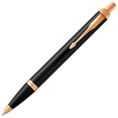 Ручка шариковая PARKER "IM Core Black Lacquer GT", черный глянцевый лак, позолота, синяя, 1931666 