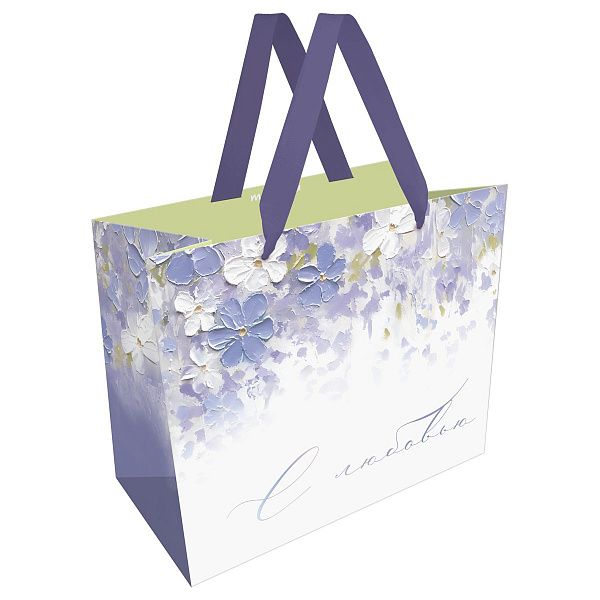 Пакет подарочный 32*26*12см MESHU "Purple flowers", матовая ламинация