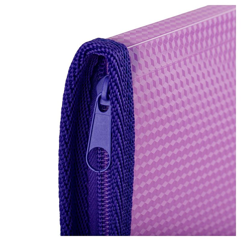 Папка на молнии СТАММ "Кристалл" А4, 500мкм, пластик, молния вокруг, фиолетовая 