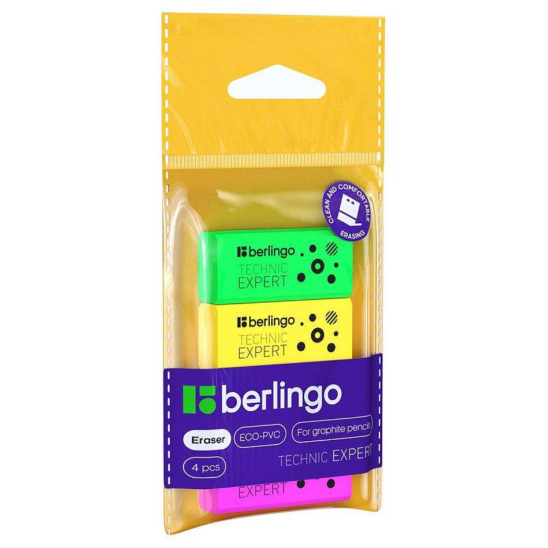 Ластик Berlingo "Technic Expert", 4шт., прямоугольные, 40*18*11мм, пакет с европодвесом
