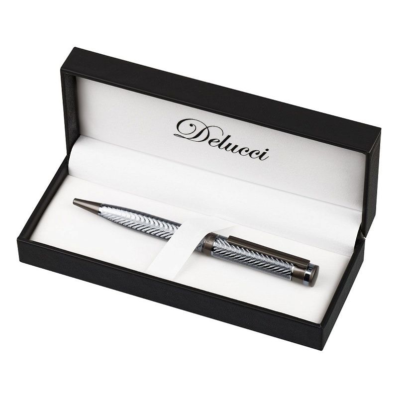 Ручка шариковая Delucci "Stellato" синяя, 1,0мм, корпус серебро/хром, поворотн., подарочная упаковка 