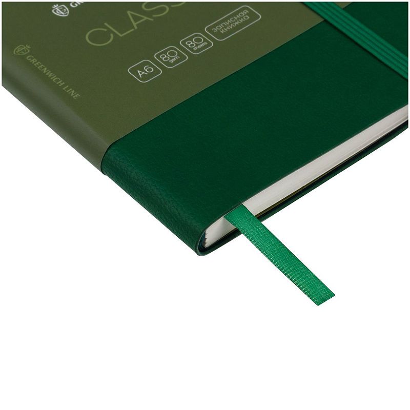 Записная книжка А6 80л. ЛАЙТ, кожзам, Greenwich Line "Classic. Olive", с резинкой, фактурное тиснение, блок в клетку