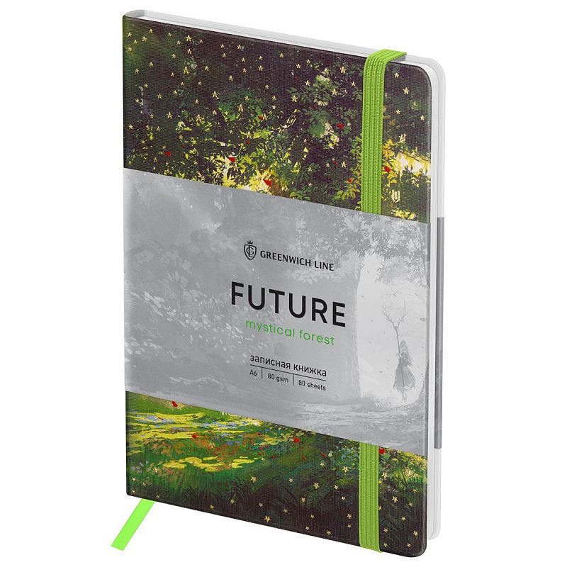Записная книжка А6 80л. ЛАЙТ, кожзам, Greenwich Line "Mystical forest", с резинкой, тиснение фольгой, блок в клетку
