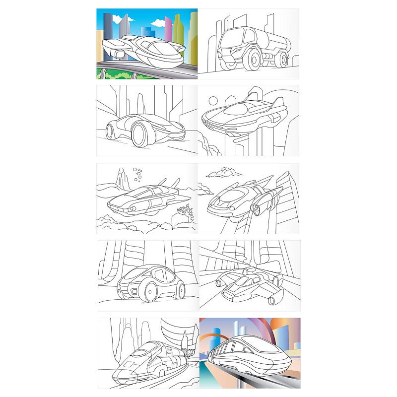 Раскраска А5, 10 стр.  ТРИ СОВЫ "Автомобили", горизонтальные