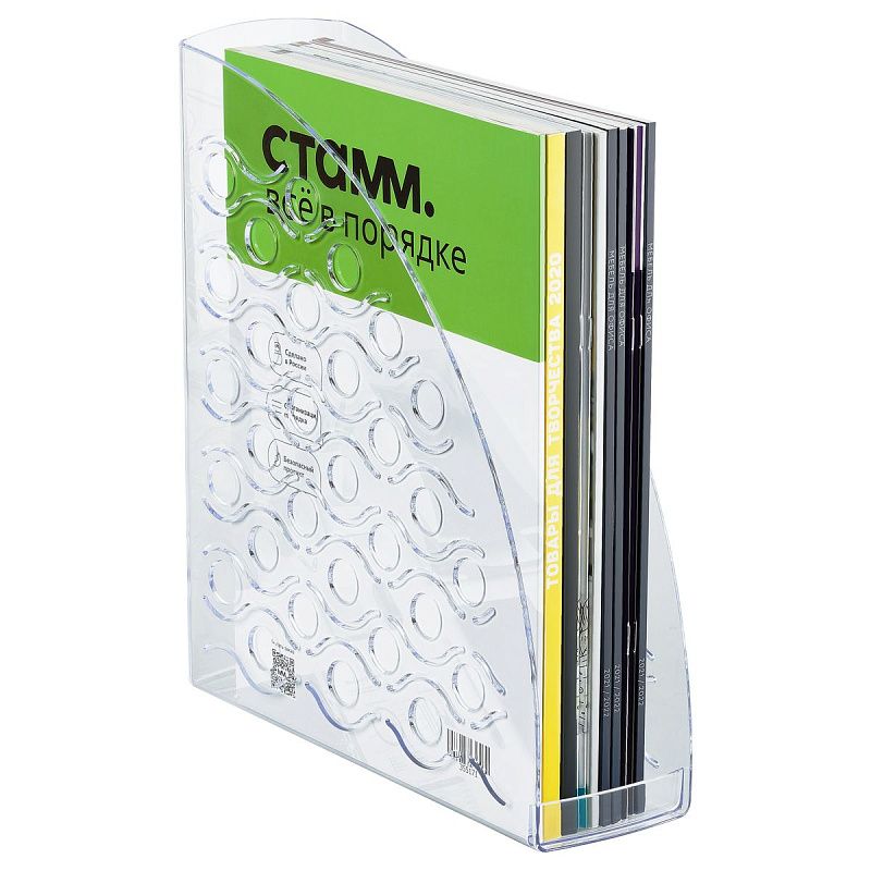 Лоток для бумаг вертикальный СТАММ "Вега", прозрачный, ширина 90мм