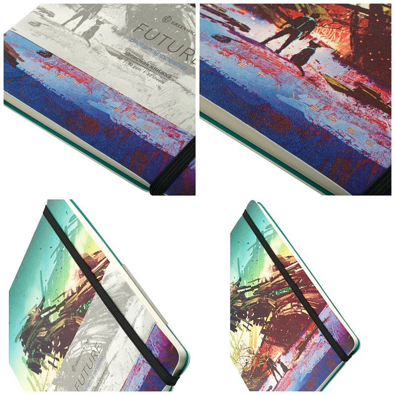 Записная книжка А5 80л. ЛАЙТ, кожзам, Greenwich Line "Future. Broken spaceship", с резинкой, тиснение фольгой, блок в линию