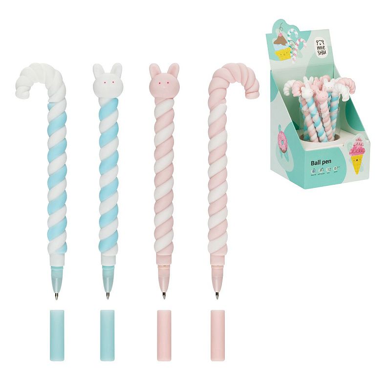 Ручка шариковая MESHU "Lollipop", синяя, 0,7мм, корпус ассорти, с топпером 
