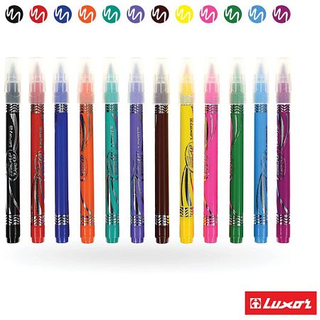 Фломастеры с кистевым пишущим узлом Luxor "Color Brush", 12цв., смываемые, картон, европодвес