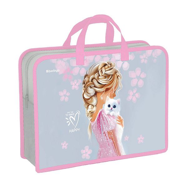 Папка с ручками 1 отделение, А4 Berlingo "Furry-tale Friend", 340*245*100мм, пластик, на молнии