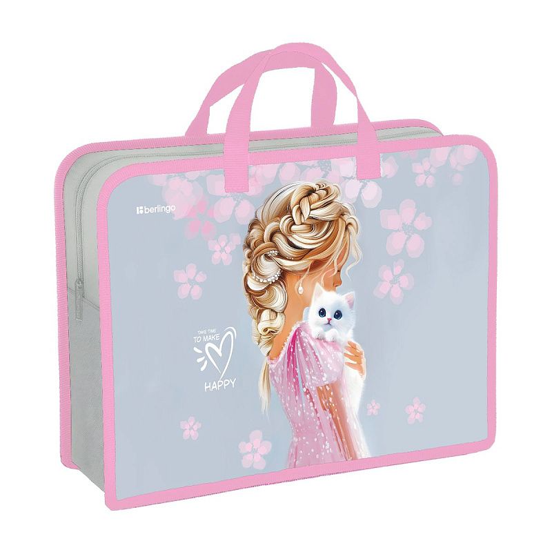 Папка с ручками 1 отделение, А4 Berlingo "Furry-tale Friend", 340*245*100мм, пластик, на молнии