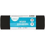Мешки для мусора  120л Vega ПНД, 70*110см, 15мкм, 10шт., прочные, черные, в рулоне