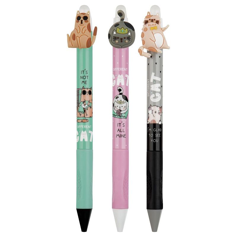 Ручка шариковая автоматическая  MESHU "Сat Day" синяя, 0,7мм, грип, корпус ассорти