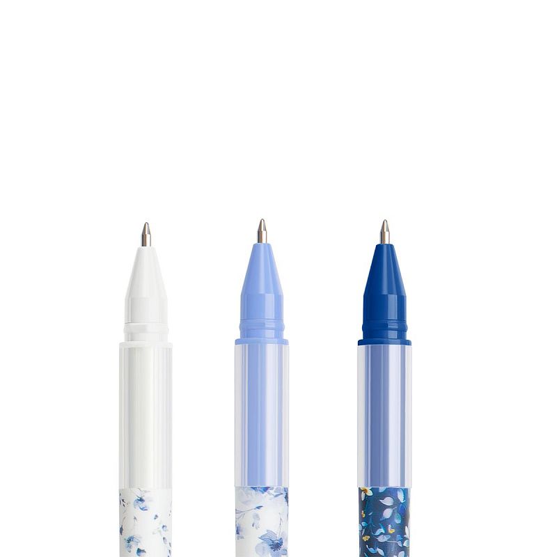 Ручка шариковая MESHU "Flowers" синяя, 0,7мм, грип, корпус ассорти 