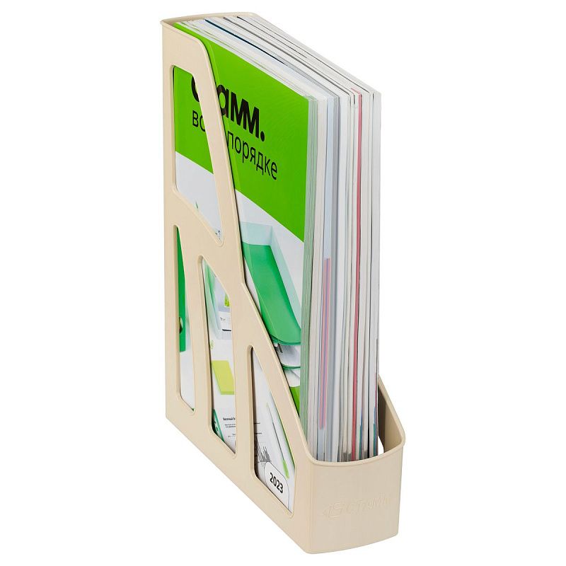 Лоток для бумаг вертикальный СТАММ "Лидер", бежевый, ширина 75мм