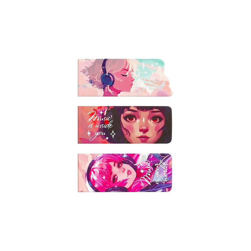 Закладки магнитные для книг, 3шт., MESHU "Anime", софт-тач, фольга, ассорти 