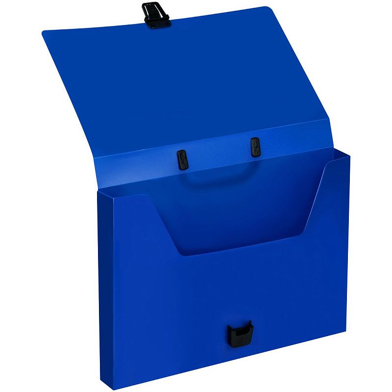 Папка-портфель 1 отделение СТАММ А4, 600мкм, на замке, пластик, синий 