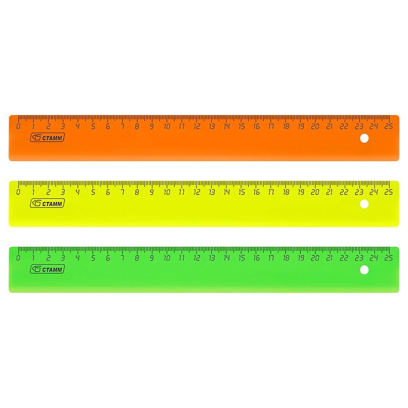 Линейка 25см СТАММ, пластиковая, непрозрачная, неоновые цвета, ассорти 