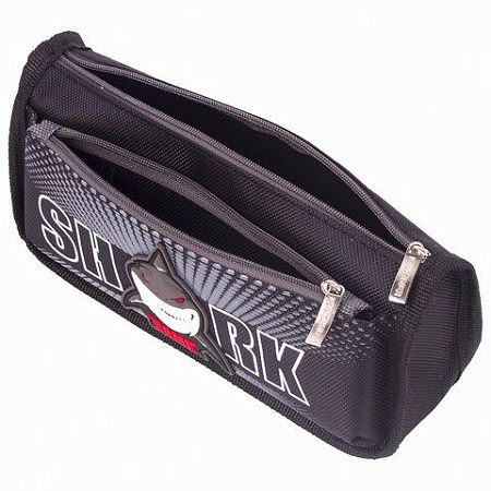 Пенал ЮНЛАНДИЯ, 2 отделения, полиэстер, "Shark", черный, 21х6х9 см, 270271 