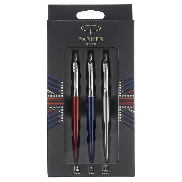 Набор Parker "Jotter London Trio": шариковая ручка + гелевая ручка + механический карандаш, подарочная упаковка, европодвес