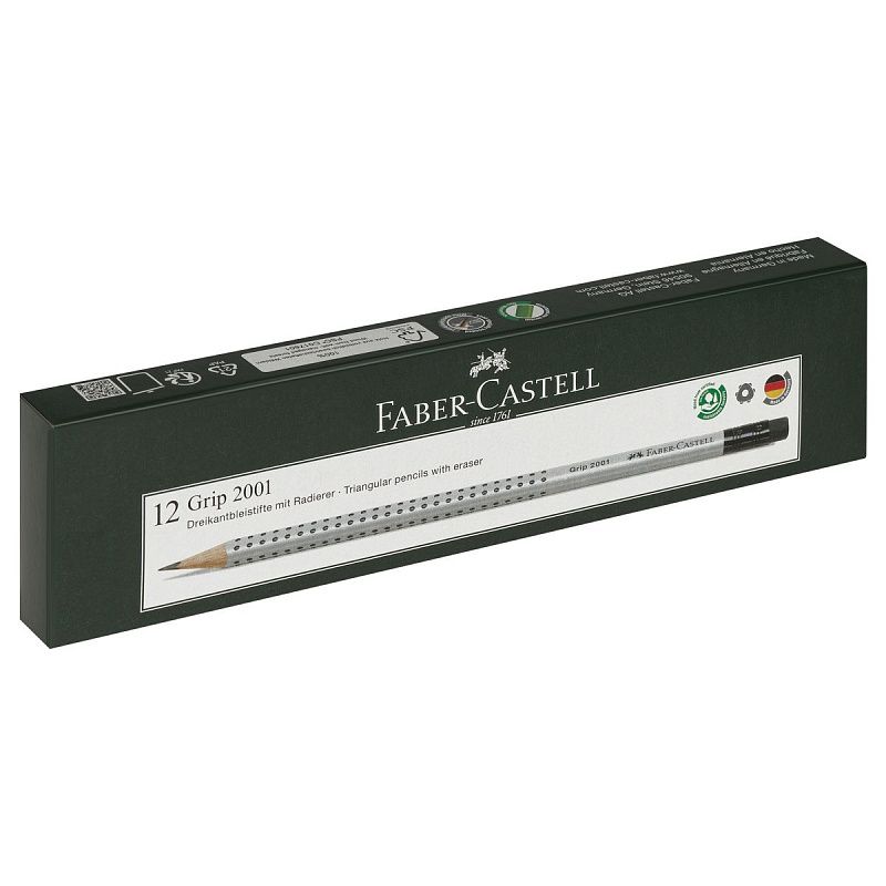 Карандаш ч/г Faber-Castell "Grip 2001" HB, с ластиком, трехгранный, заточен. 