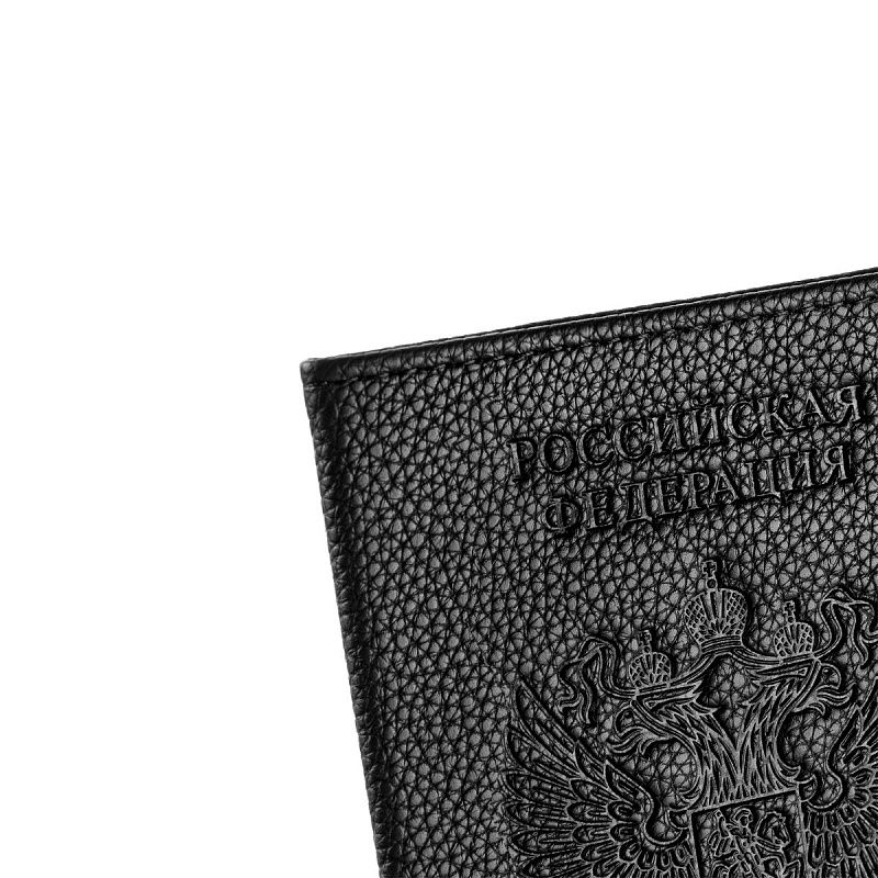 Обложка для паспорта OfficeSpace экокожа, текстура Флоттер зерно, тиснение "Герб", подклад текстиль, черный 
