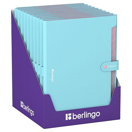 Папка 12 отделений Berlingo "Haze", А4, 600мкм, на кнопке, голубая 