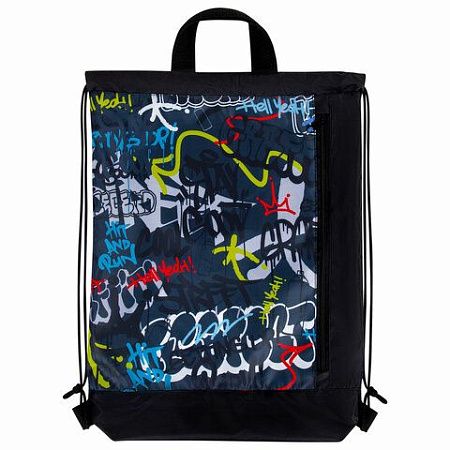 Мешок для обуви ЮНЛАНДИЯ с ручками, боковой карман на молнии, 46х36 см, "Graffiti", 272408 