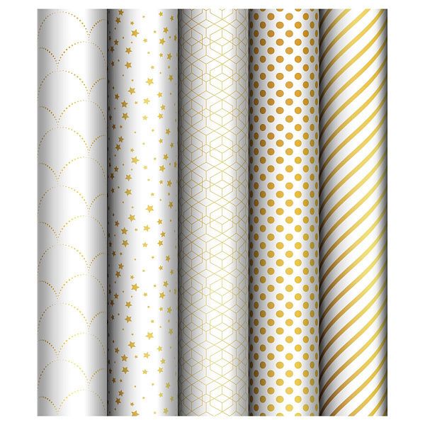 Упаковочная бумага глянц. 70*100см, MESHU "Pattern on white", 80г/м2, ассорти 5 дизайнов