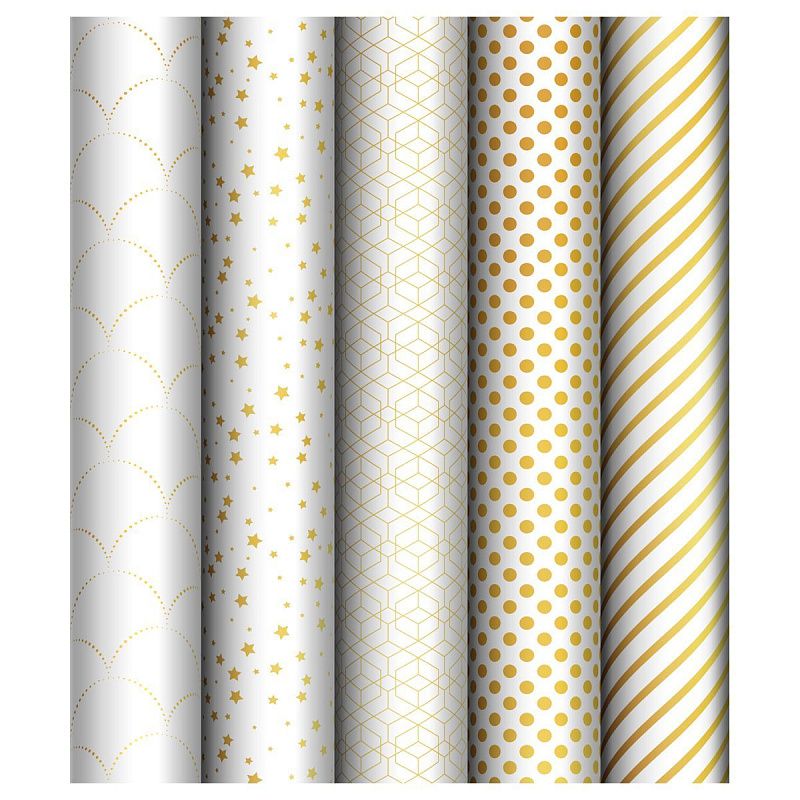 Упаковочная бумага глянц. 70*100см, MESHU "Pattern on white", 80г/м2, ассорти 5 дизайнов