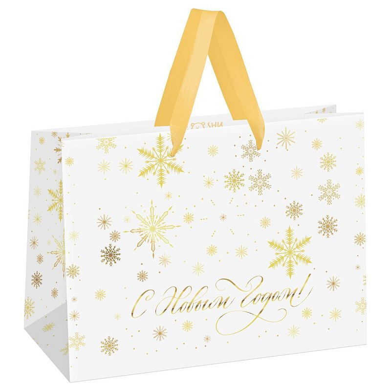 Пакет подарочный 42*33*12см MESHU "Gold snowflake", фольга, матовая ламинация