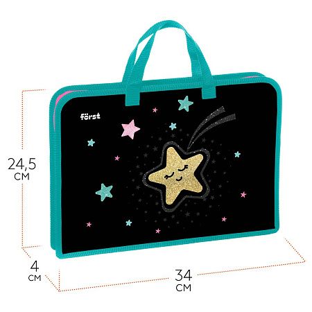 Папка с ручками 1 отделение, А4 Först "Stars", 340*245*40мм, пластик, на молнии 