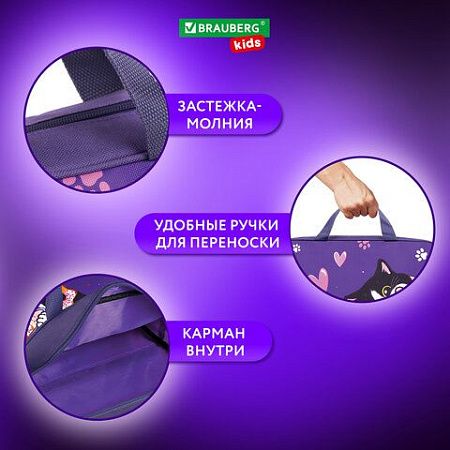Папка на молнии с ручками BRAUBERG KIDS А4, 1 отделение, полиэстер, 80 мм, "Sweet cheeks", 272120 
