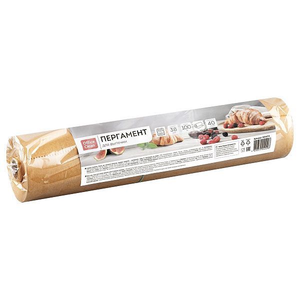 Бумага для выпечки OfficeClean, бежевая, 38см*100м, 40г/м2, в рулоне, в пленке, без силиконового покрытия