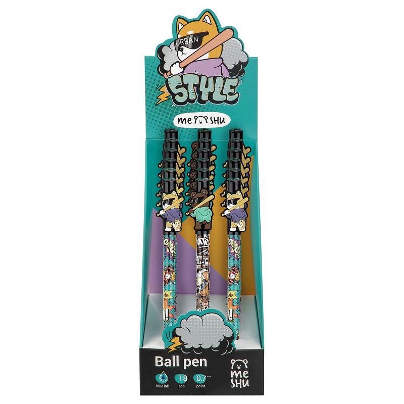 Ручка шариковая MESHU "Cheeky Friends" синяя, 0,7мм, корпус ассорти 