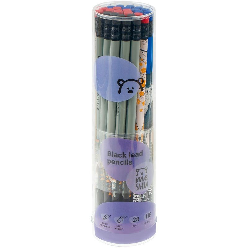 Карандаш ч/г MESHU "Kitsune", HB, заточен., с печатью, с ластиком, ассорти, туба 
