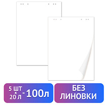 Блокноты для флипчарта BRAUBERG, комплект 5 штук, 20 листов, чистые, 67,5х98 см, 80 г/м2, 124098