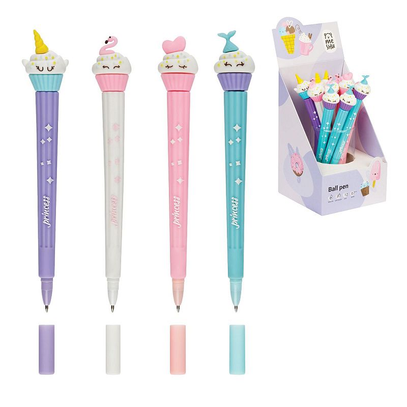 Ручка шариковая MESHU "Big Princess Cake", синяя, 0,7мм, корпус ассорти, с топпером 