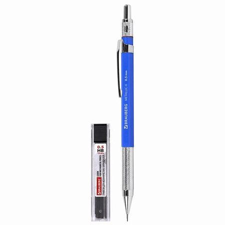Карандаш механический 0,5 мм + грифели HB 24 штуки на блистере, BRAUBERG "METALLIC-X 05", металлические детали, 181965 