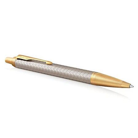 Ручка шариковая PARKER "IM Premium Warm Silver GT", корпус матовое серебро, позолота, синяя, 1931687 