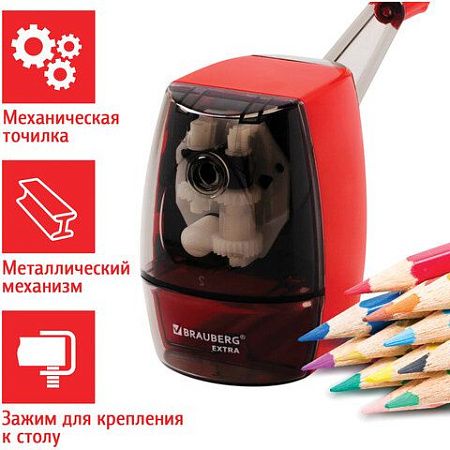 Точилка механическая BRAUBERG "EXTRA", держатель-захват для карандаша, крепление к столу, 229607 